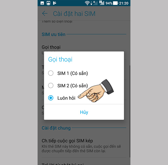 Tùy chọn Sim gọi thoại